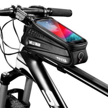 WILD MAN ES3 Hard Shell Bicycle Bag - Black 1L, Touch Screen Bike Bag - 1