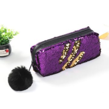 Reversible Sequin Pencil Case - Purple+Gold, Super Big School Supplies Gift - 1
