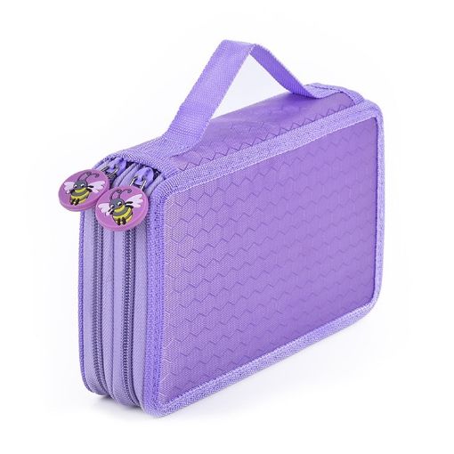 Square Two-Layer 35-Hole Sketch Colorful Stationery Bag - Purple - 1