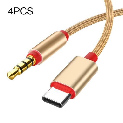 4 PCS 3.5mm to Type-C Audio Cable Mic Adapter for Mobile (Gold) - 1