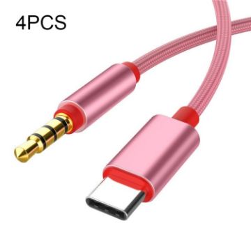 4 PCS Pink 3.5mm to Type-C Audio Cable Microphone Adapter for Phone - 1