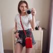 Ladies Pink Mobile Phone Shoulder Bag - H2107 Pebbled Zipper Wallet - 8