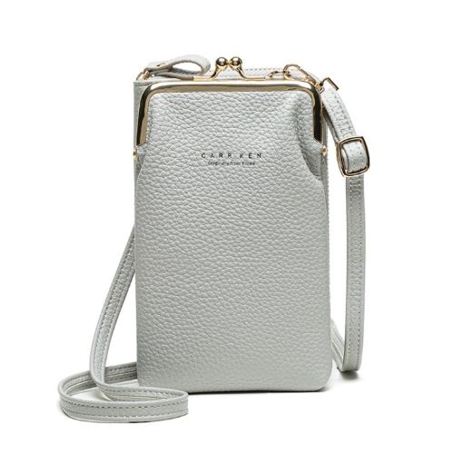 Gray H2107 Ladies Mobile Phone Shoulder Bag Pebbled Zipper Wallet - 1