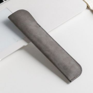 Gray Leather Pencil Bag - Simple Portable PU Stationery Protective Shell - 1