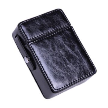 Retro Black PU Leather Lighter Cigarette Box for Men - 1