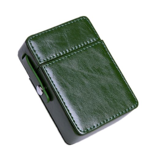 Retro Green PU Leather Cigarette Box with Lighter for Men - 1