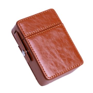 Men's PU Leather Retro Lighter Cigarette Box - Apricot - 1