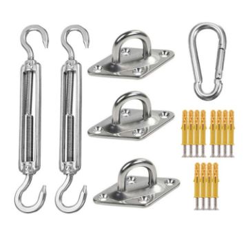 18 PCS Shade Sail Accessories Set - 304 Stainless Steel Screws & Buckle - 1