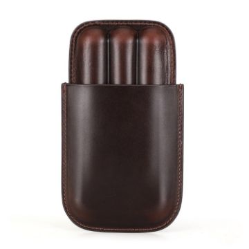 Portable Leather Cigar Humidor - Holds 3 Cigars, Brown, CF5003 - 1