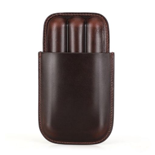 Portable Leather Cigar Humidor - Holds 3 Cigars, Brown, CF5003 - 1