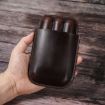 Portable Leather Cigar Humidor - Holds 3 Cigars, Brown, CF5003 - 2
