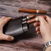 Portable Leather Cigar Humidor - Holds 3 Cigars, Brown, CF5003 - 6