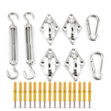 24 PCS Outdoor Shade Sail Kit - Stainless Steel Accessories & Screws - 1