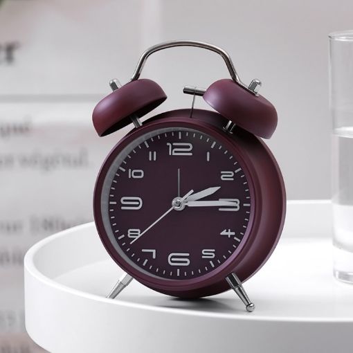 Wine Red 3304T Multifunctional Metal Alarm Clock with Night Light - 1