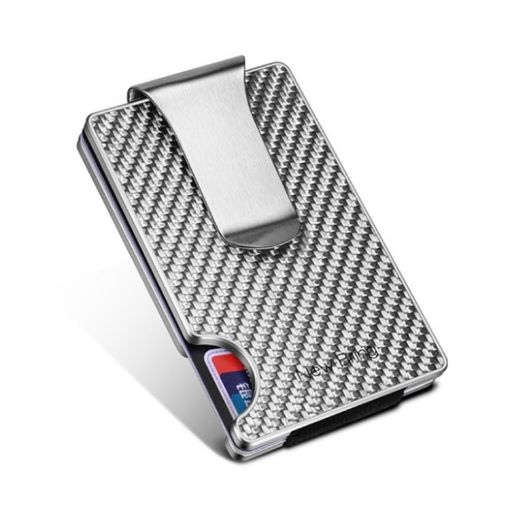 Metal Carbon Fiber Wallet RFID Anti-Theft Card Holder - Silver - 1