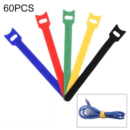 60 PCS T-Shaped Cable Organizer Belt, 30cm Nylon Winder, Random Color - 1