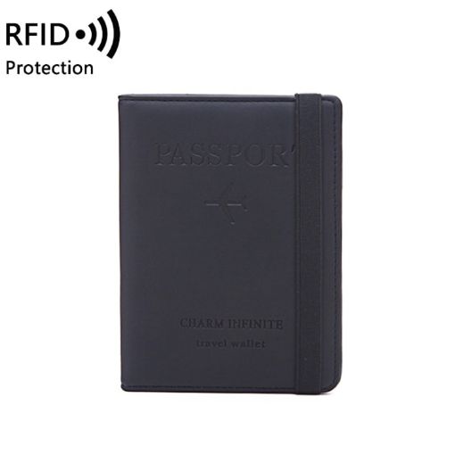 RFID Travel Passport Card Bag - Black Elastic Band Protective Case - 1