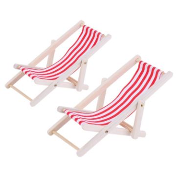 1:12 Scale Red Beach Lounge Chair Model - 2 PCS, Foldable Props - 1