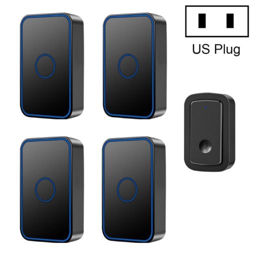 CACAZI A19 Wireless Music Doorbell, 1 for 4, No Battery, US Plug, Black - 1