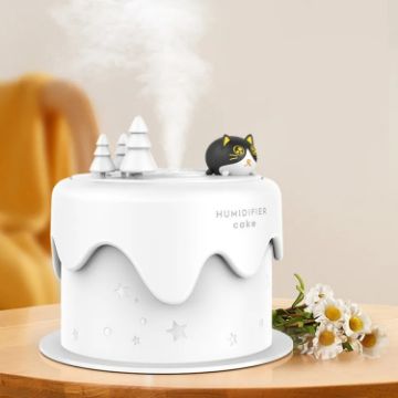 Mini Desktop Night Light Humidifier - M328 Battery Type, White, Cartoon Cake - 1