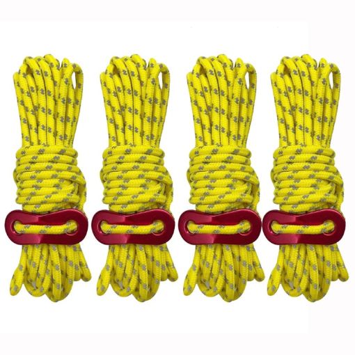 4m x 4 Rolls Luminous Tent Wind Rope with Figure 8 Buckle - Yellow - 1