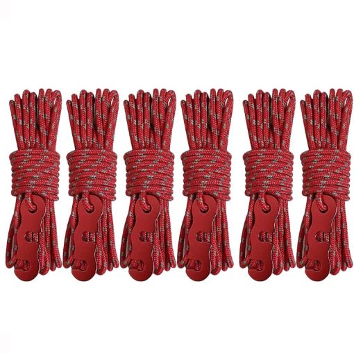 Luminous Tent Wind Rope with S Buckle - 4m x 6 Rolls, Red - 1