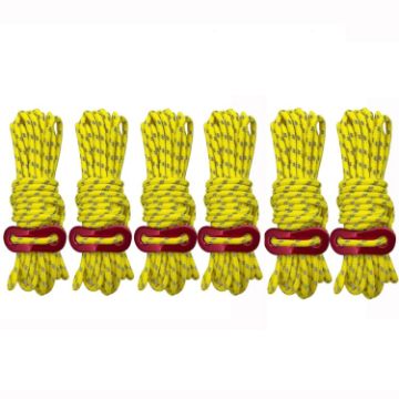 Luminous Tent Wind Rope with Figure 8 Buckle - 4m x 6 Rolls, Yellow - 1
