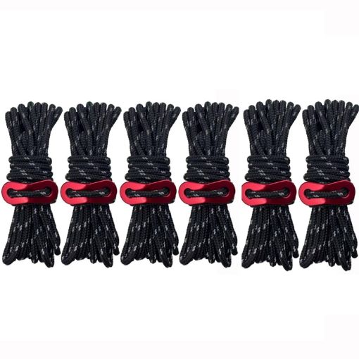 Luminous Tent Wind Rope 4m x 6 Rolls with Figure 8 Buckle - Black - 1