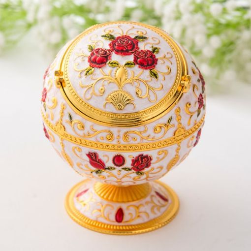 Golden Rose Metal Globe Ashtray with Lid - Holiday Gift & Tea Table Decor - 1