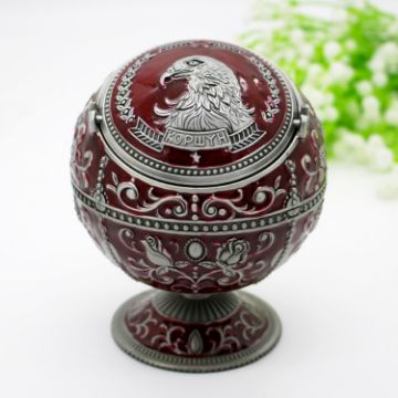 Ancient Wine Red Eagle Metal Globe Ashtray with Lid - Holiday Gift Decor - 1