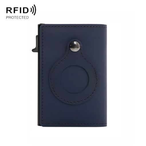 Men's Anti-Theft Cowhide Wallet with Airtag Holder - Blue Card Holder - 1