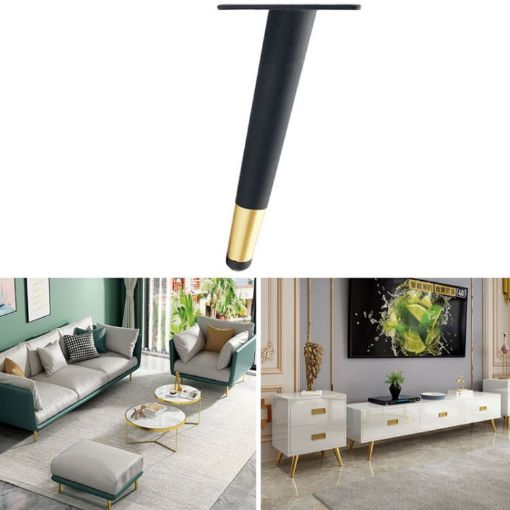 Cone Round Tube Furniture Support Legs - Oblique Cone 20cm (Black Gold) - 1