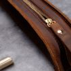 Vintage Handmade Genuine Leather Zipper Pencil Case Brown W-T18 - 4