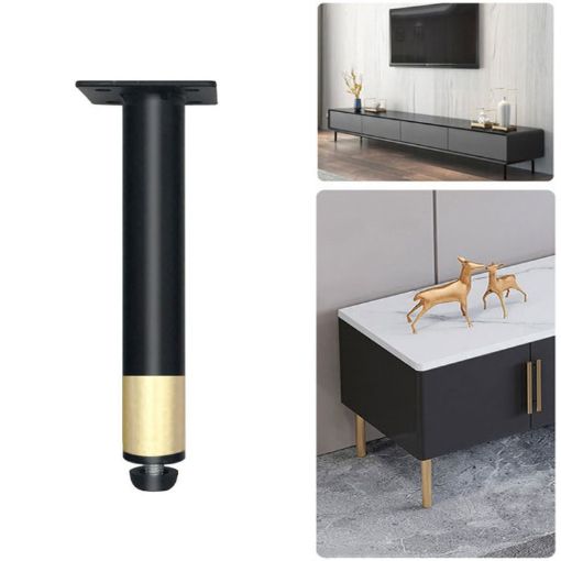 Adjustable Metal Furniture Support Legs, 10.5cm Height (Black Gold) - 1