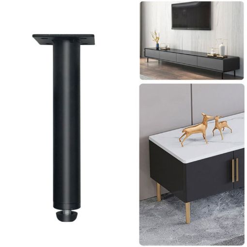Adjustable 15cm Matte Black Metal Furniture Support Legs - 1