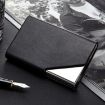 Men's Black Leather Stainless Steel Business Card Clamp - 1