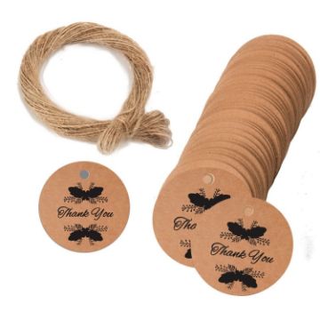 Kraft Paper Gift Tags 100pcs with 20m Hemp Rope (L-03) - 1