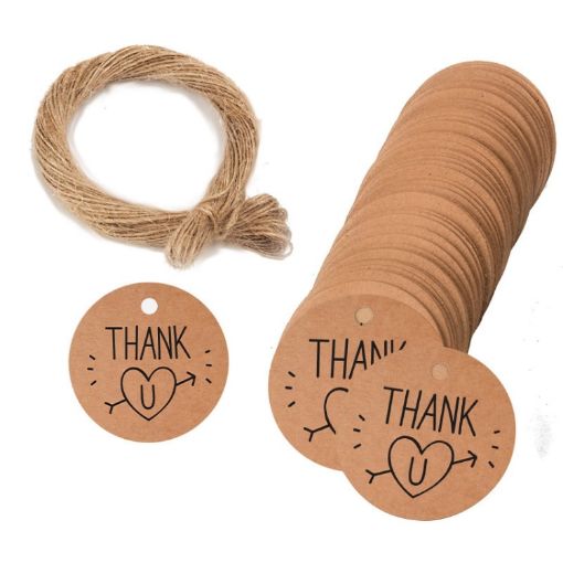 Kraft Paper Gift Tags 100pcs with 20m Hemp Rope (L-08) - 1