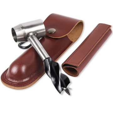 Woodworking Hand Drill with PU Case - Outdoor Survival Screw Drill Brown - 1