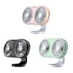Car Double Head LED Electric Fan - USB Mini Fan for Air Outlet (Black) - 2