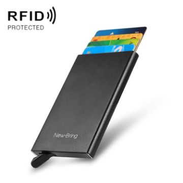 NEWBRING Black Metal Wallet - Automatic Pop-up Anti-degaussing Holder - 1