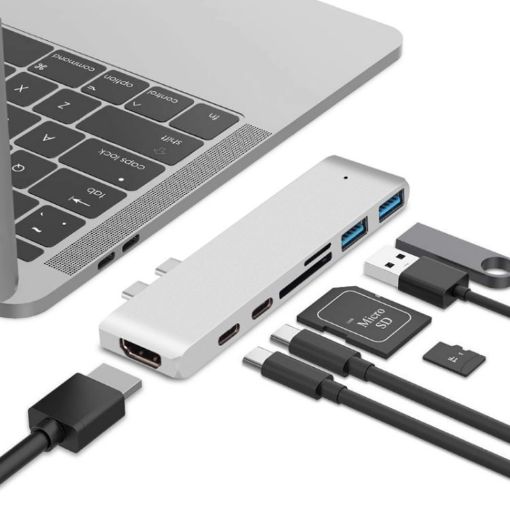 7-in-1 100W USB 3.1 Hub with 4K HDMI, Card Reader, 20V PD Converter (Silver) - 1