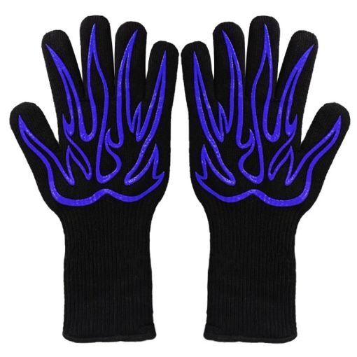 Silicone BBQ Gloves - High Temp Resistant, Anti-Scalding (Big Flame Blue) - 1