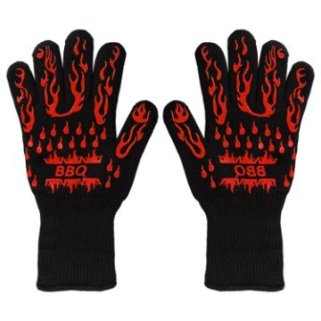 Silicone BBQ Gloves - High Temp Resistant, Anti-Scalding (Flame Red) - 1