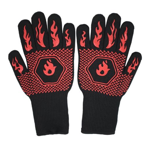 Silicone BBQ Gloves - High Temp Resistant, Anti-Scalding (Middle Flame Red) - 1