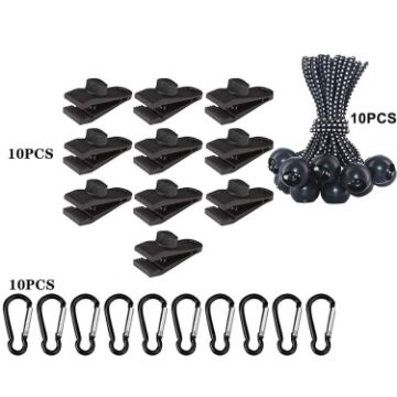 Windproof Tent Clip Set: 10 Clips, 10 Ropes, 10 Buckles - 1