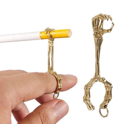 Gold Plated Skull Hand Game Cigarette Clip Electroplating Ring - 1