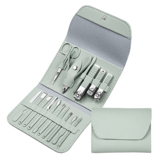 16 In 1 Nail Art Tool Set - Clippers & Scissors, Green Manicure Kit - 1