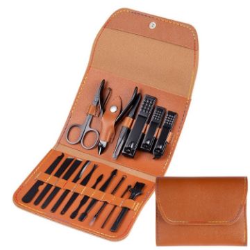 16 In 1 Nail Art Tool Set - Clippers, Scissors, Manicure - Coffee Color - 1