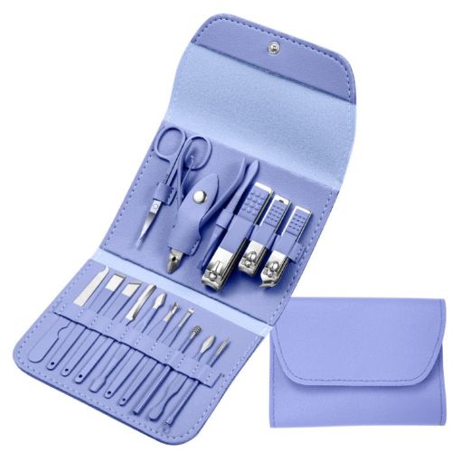 16-in-1 Blue Nail Art Tool Set: Clippers & Dead Skin Scissors Manicure - 1